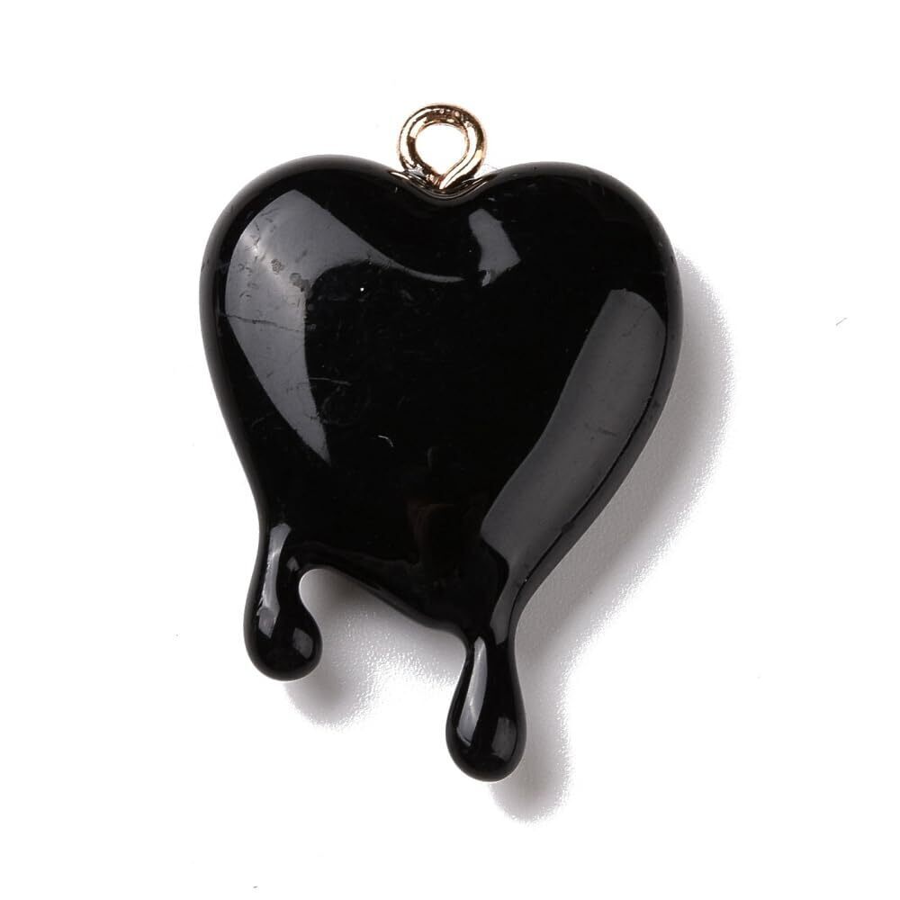 9988 10Pcs Black Melting Heart Charms Resin Flatback Heart Shaped Pendants